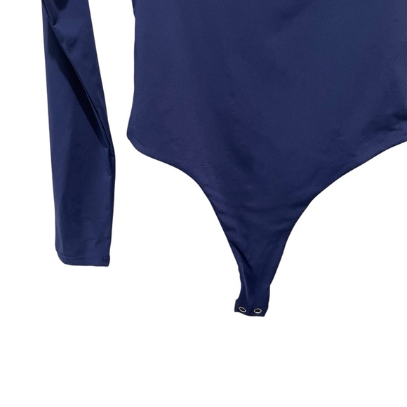 Qinsen Square Neck Thong Long Sleeve Bodysuit Navy Blue Women’s Size Medium - Picture 7 of 14